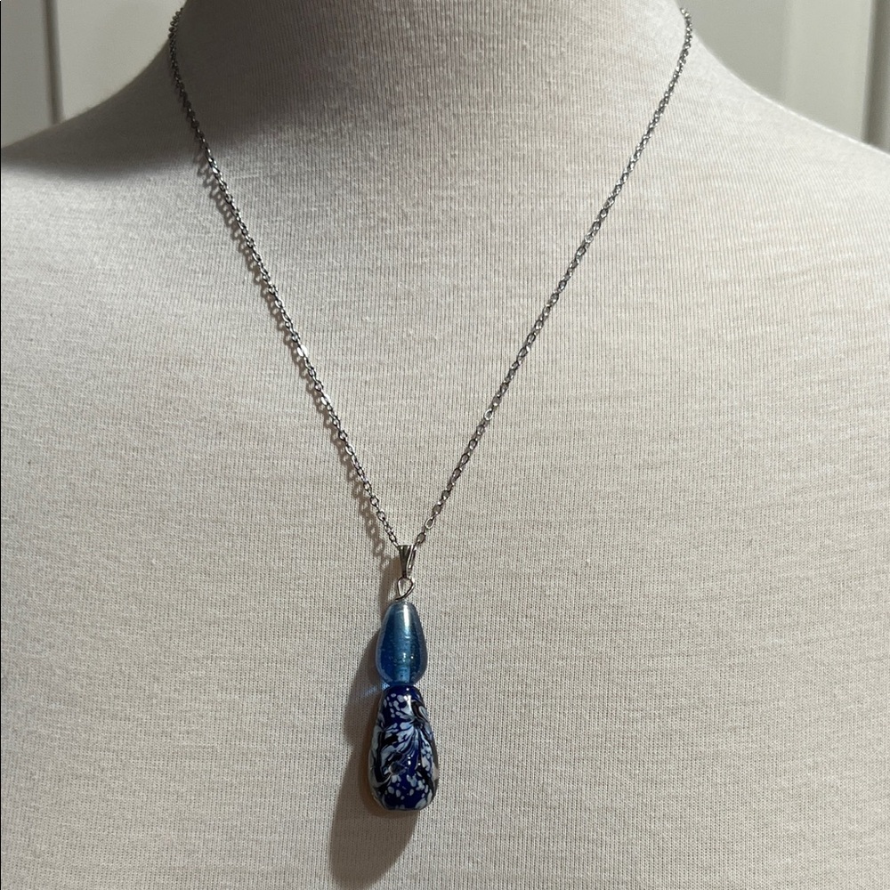 Artisan Blue and Silver Pendant Necklace